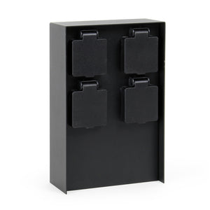 Presa multipla da giardino nera rettangolare con protezione IP44 Colonna a 4 prese per esterno