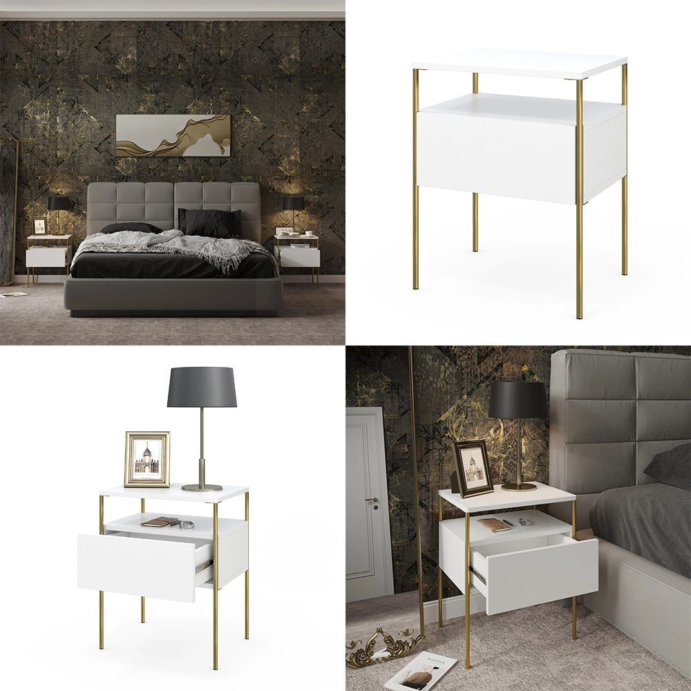 Vicco Comodino camera da letto Bianco/Oro 40 x 50 cm