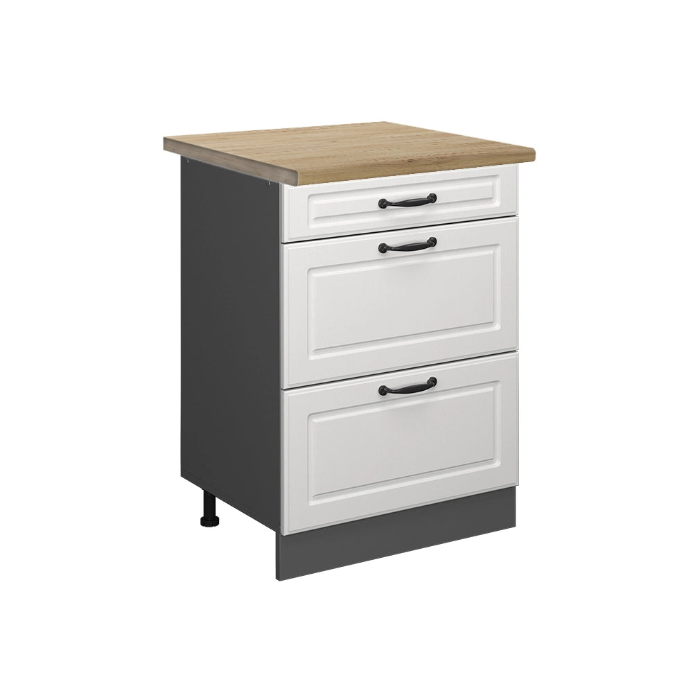 Vicco Mobiletto base per cucina Bianco casa di campagna 60 cm con cassetti, PL Rovere