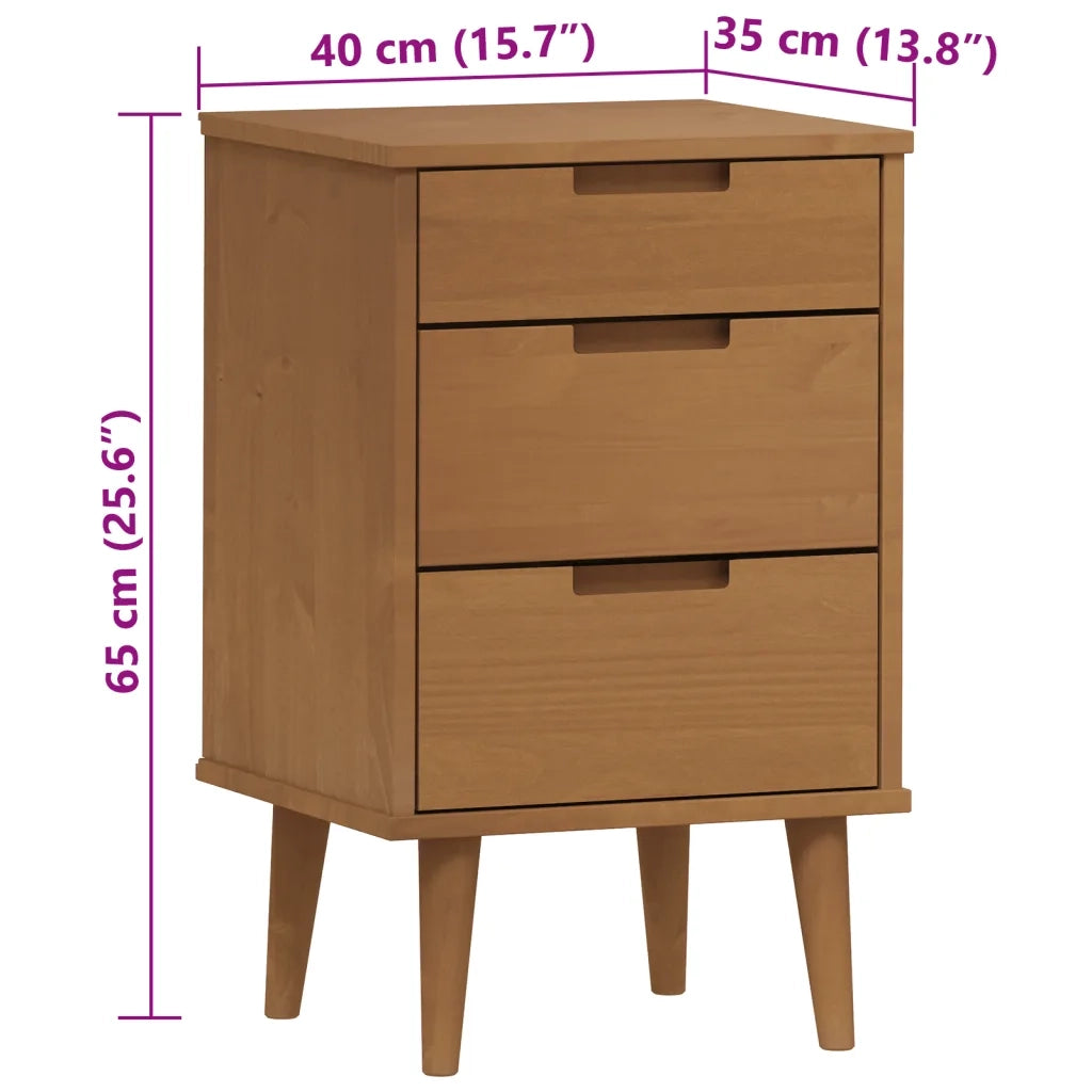 Comodino-Tavolino da notte Marrone MOLDE 40x35x65 cm in Legno Massello di Pino 911043