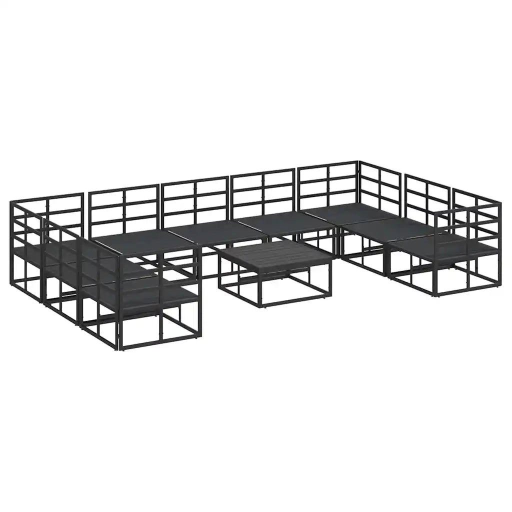Set Divano da Giardino con cuscino 10 pcs Nero Alluminio