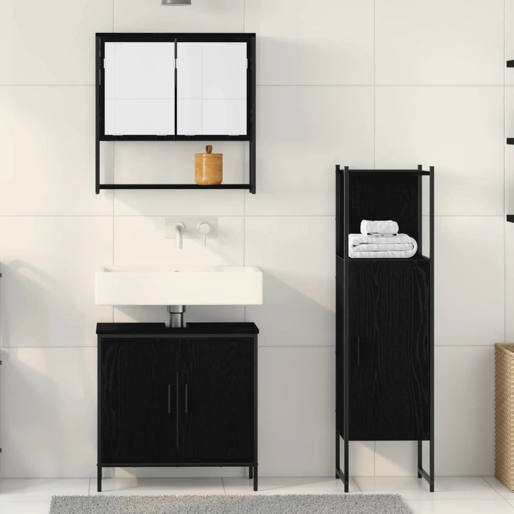 Set di mobili per il bagno 3 pcs Nero Legno multistrato 3334369