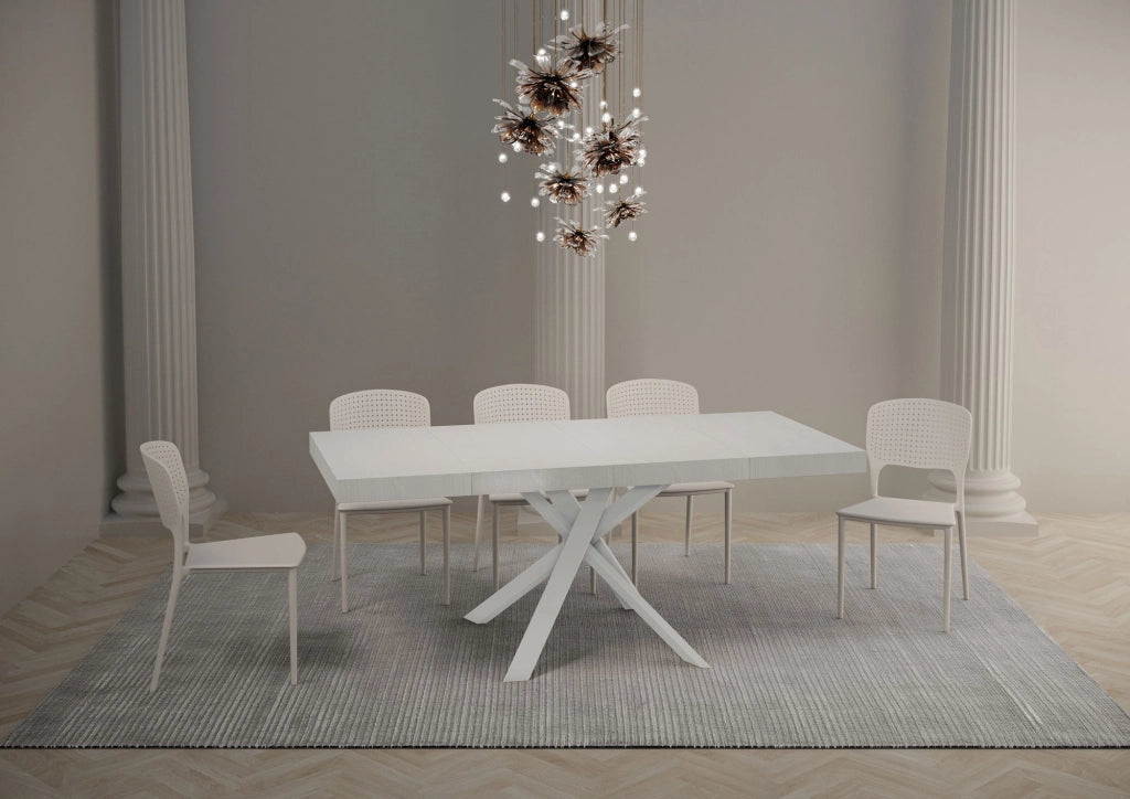Tavolo allungabile 90x90/194 cm Clerko Premium Bianco Frassino gambe Bianche