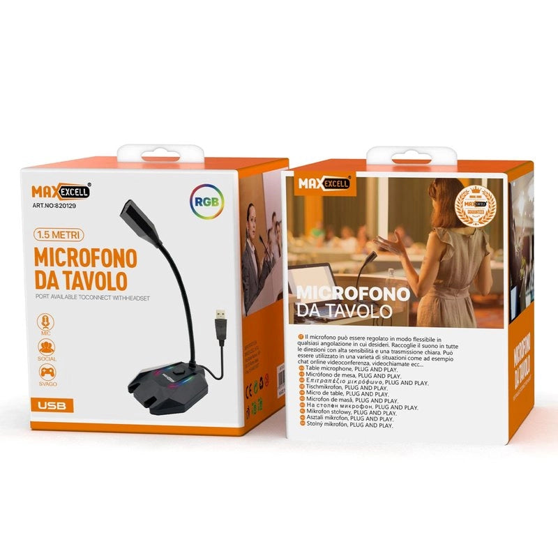 Microfono da Tavolo Flessibile con LED RGB per Lavoro, Video Chat Online e Gaming