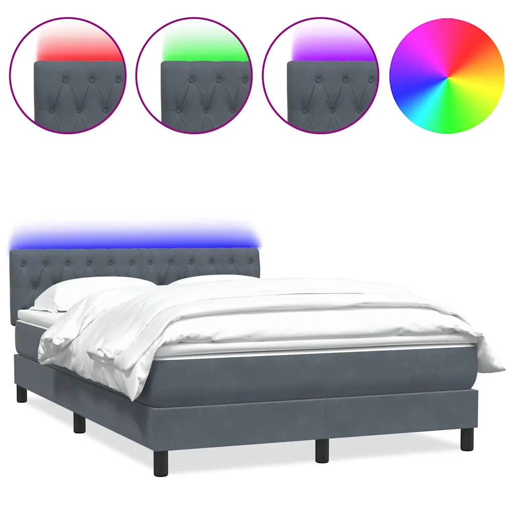 Letto a Molle con Materasso e LED Grigio Scuro 160x210 cm Velluto 3317176