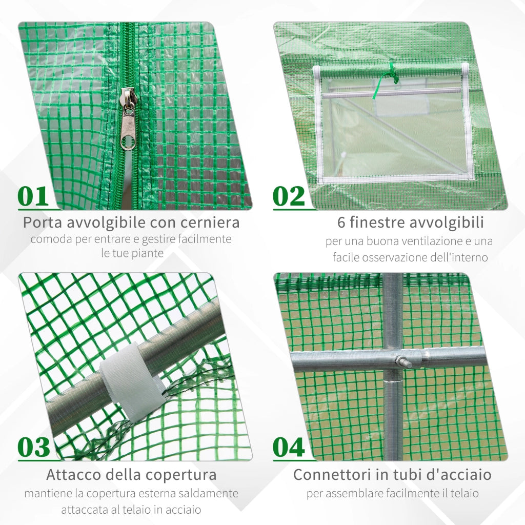 Serra da Giardino con Tetto Spiovente ¨C zephmum ¨C Verde 3.5x3x2m PE