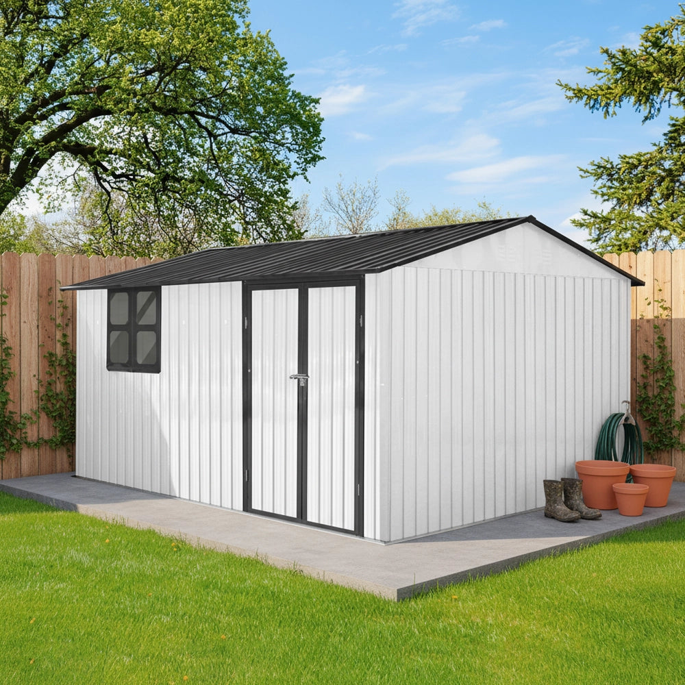Casetta da Giardino in Metallo con Finestra e Tavolo ¨C MINIMAL ¨C Bianco/Nero 362x285.5 cm