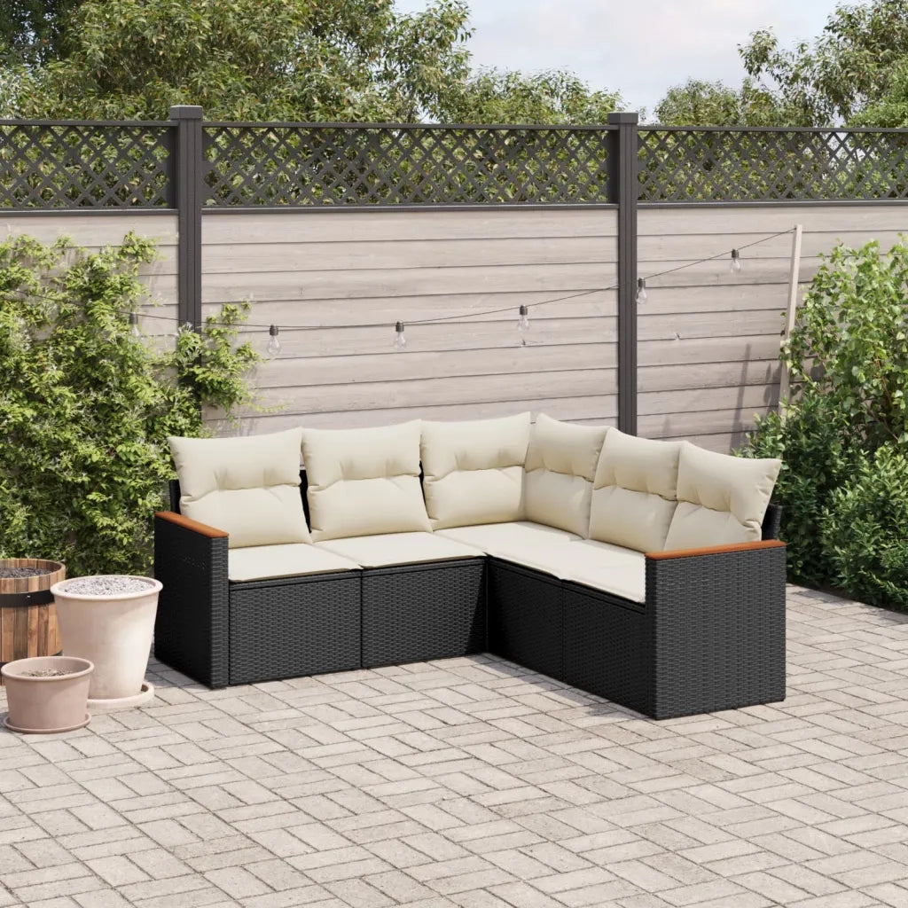 Set Divani da Giardino 5 pz | Set Salotto da Giardino con Cuscini in Polyrattan Nero