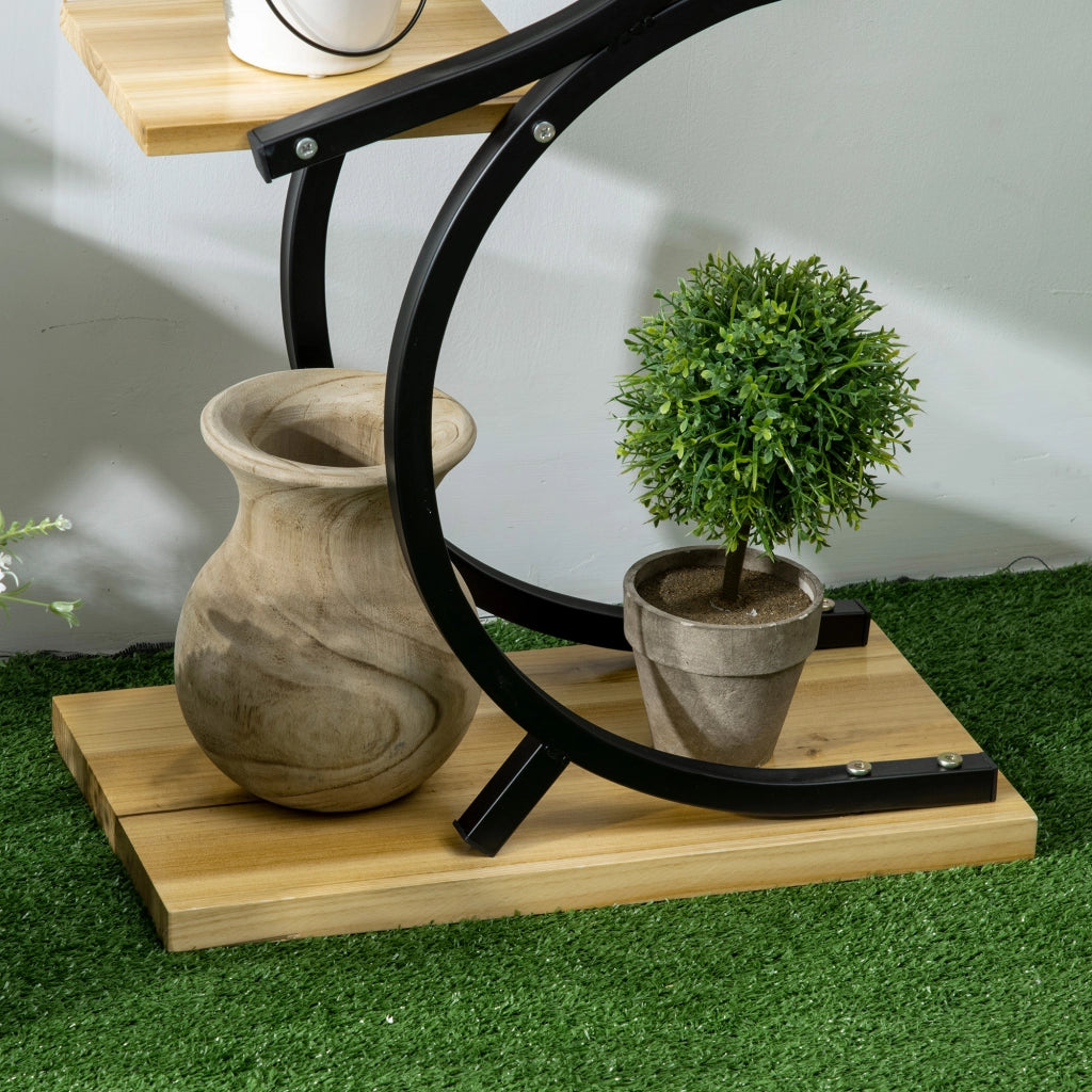 Portapiante a 4 ripiani in massello ¨C Minimal ¨C 46x25x91 cm, Nero + Naturale