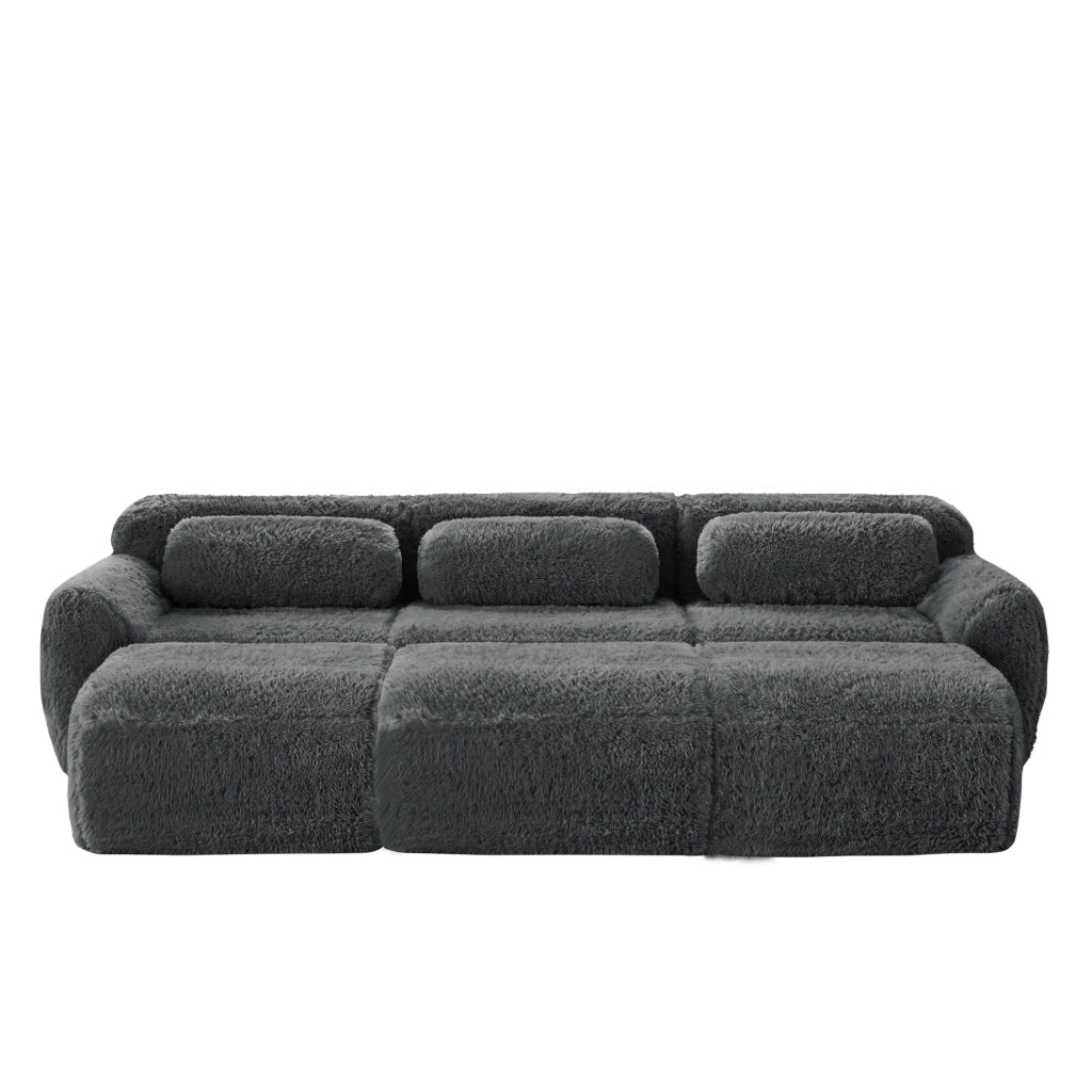 Divano modulare angolare 291x179x73 cm in tessuto peluche grigio; senza montaggio