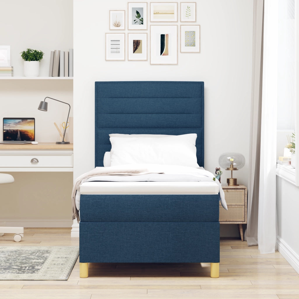 Letto Box Spring e Materasso Blu 100x200 cm Tessuto