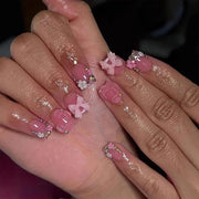 Nageli 24 pezzi - Dritti quadrati - Materiale ABS - Design lucido - Rosa/bianco a strisce - Incluso strumento per levigare e adesivi per gel - Nageli