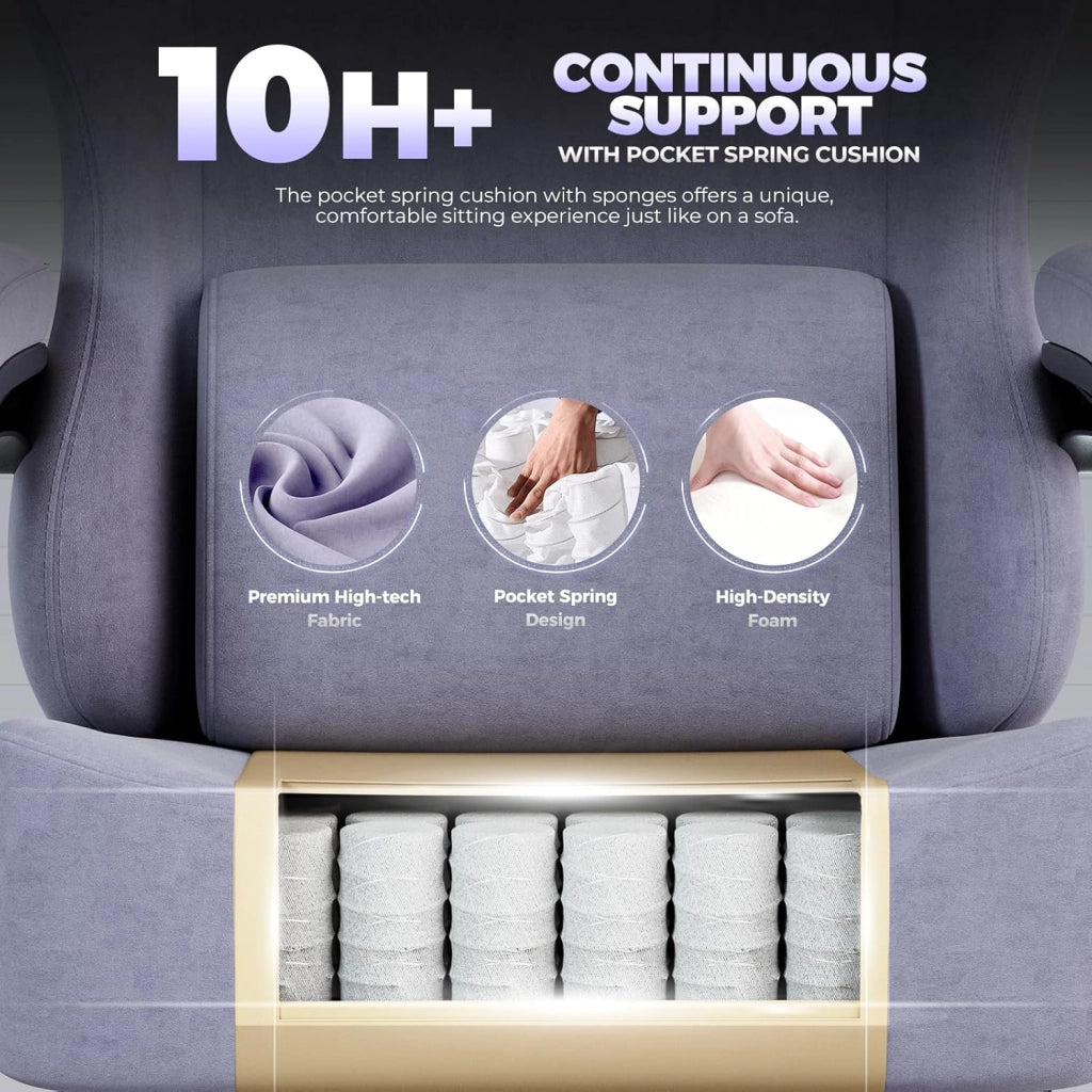Sedia da gioco, traspirante, sedia da ufficio, ergonomica, in tessuto di alta qualità, ergonomica, schienale regolabile a 160° e poggiapiedi estraibile, carico 180 kg,colore: viola macaron