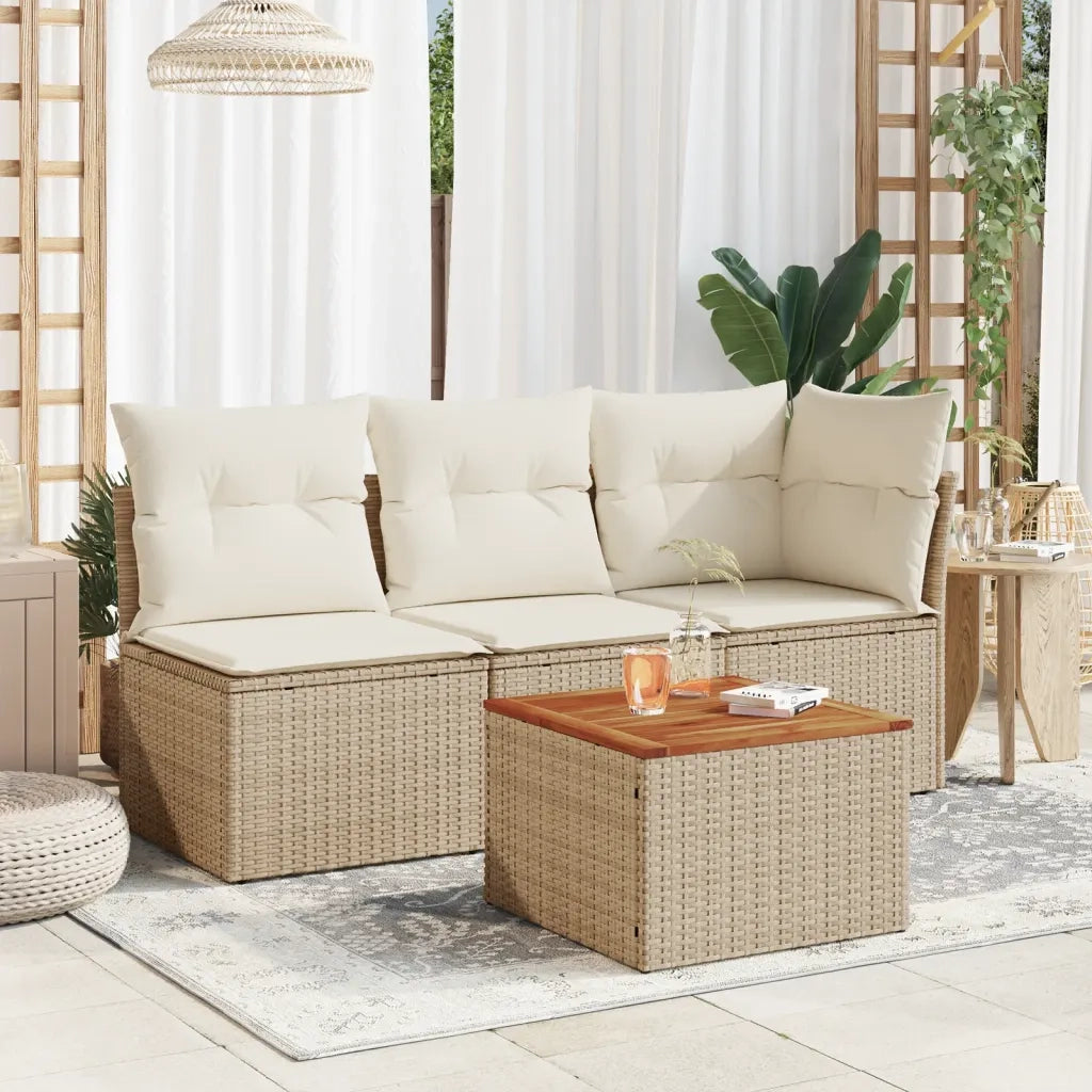 Tavolo da Giardino | Tavolino da esterno Beige 55x55x37 cm Polyrattan e Legno Acacia