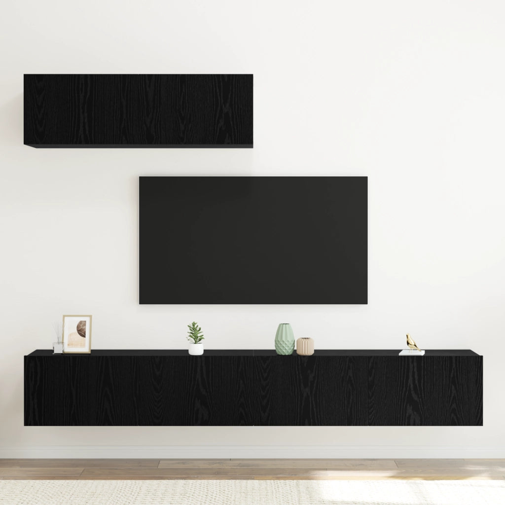Set Mobile TV 3 Pezzi Montato a Parete Rovere Nero Legno Ingenerizzato