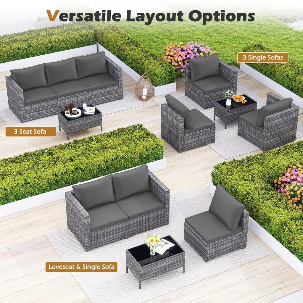 Divano da Giardino a 3 Posti in Rattan con Cuscino Imbottito, Mobili per Terrazza e Balcone, Colore Beige, 193 x 67 x 61,5 cm (Grigio)
