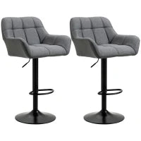 Set di 2 Sgabelli da Bar dal Design Retrò Regolabili in Altezza, Ecopelle, Effetto Lino, Grigio e Nero