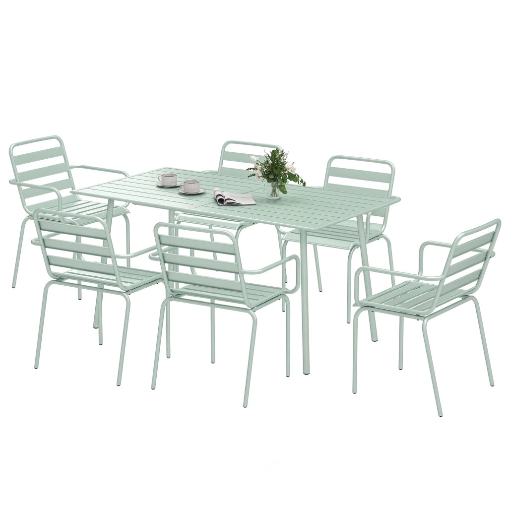 Set da giardino 7 pezzi con tavolo e 6 sedie impilabili in acciaio verde chiaro ¨C zephmum ¨C verde chiaro