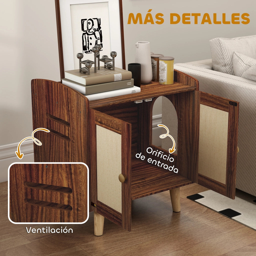 Mobile ingresso per gatti con ante e tappetini sisal ¨C Xylo ¨C Marrone 55x43x59,6 cm