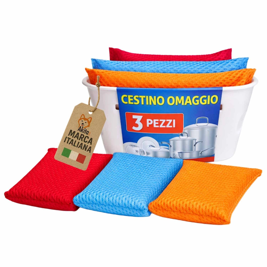 Akitaink Set 3 Spugne Multiuso con Cestino Omaggio