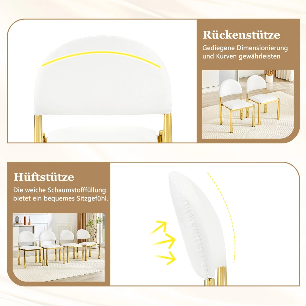 SEDIA da pranzo imbottita 80 cm in PU bianco, Set da 2 pezzi