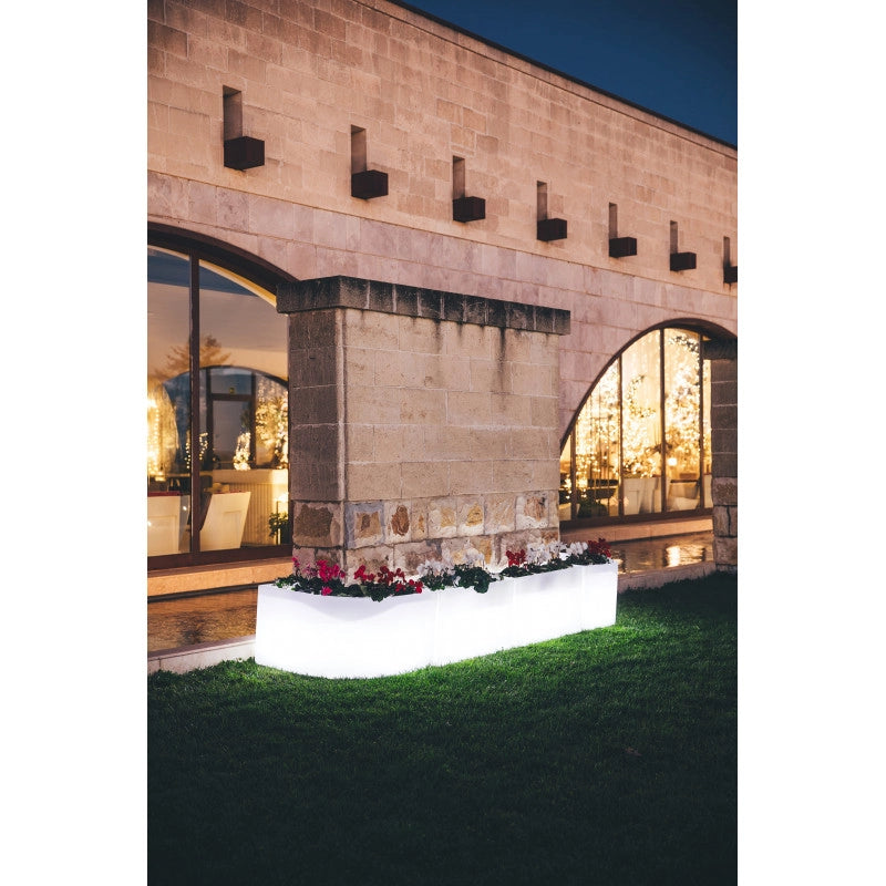 Vaso Fioriera luminosa angolare moderna di design 160x35 H50 in polimero resistente con LED bianco per interno ed esterno - Made in Italy - Monacis