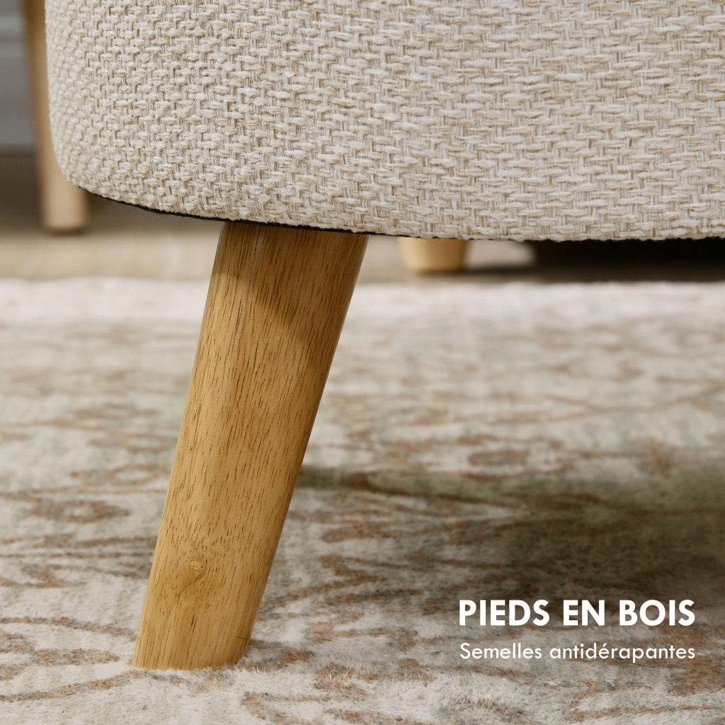 Pouf con contenitore ¨C zephmum ¨C rotondo, in legno, colore crema