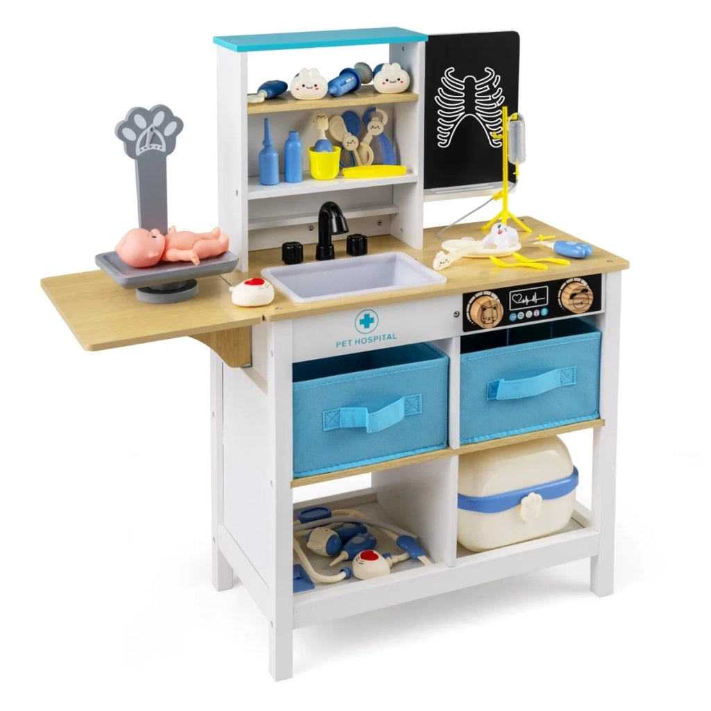 Set da gioco centro medico pieghevole 75 x 28 x 83 cm con contenitori educativi e pulsanti a scatto in mdf bianco 20_0017155