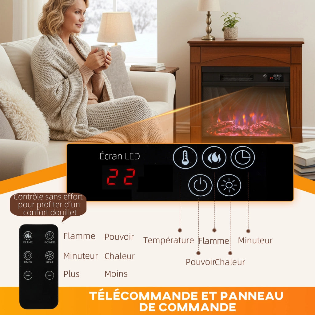 Caminetto Elettrico 1000W 2000W ¨C zephmum ¨C Effetto Fiamma 3D 6 Colori 3 Luminosit¨¤ 68.5x27.5x63cm Marrone