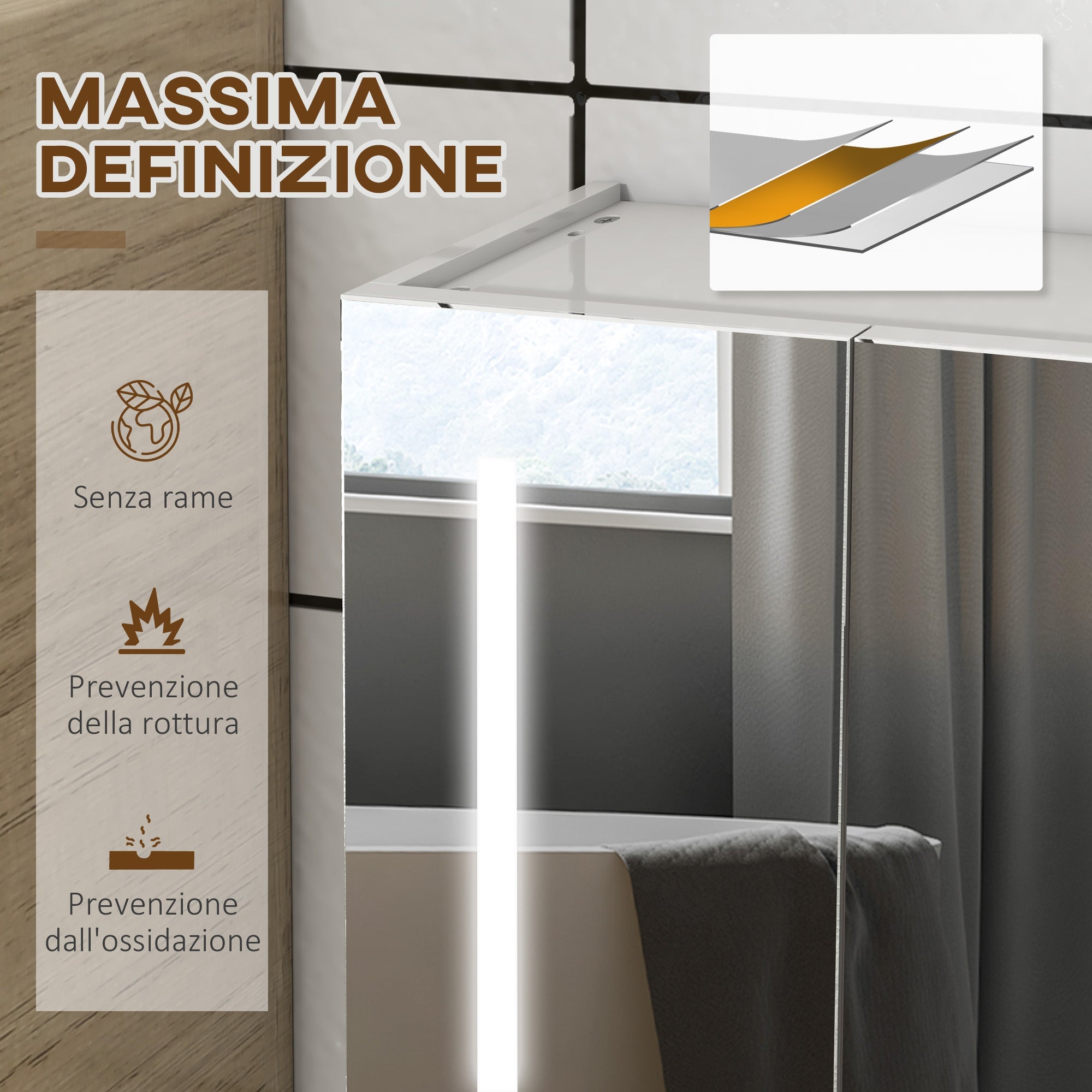 Specchio Armadietto da Bagno Pensile 90x15x70 cm in MDF e Vetro Bianco Lucido