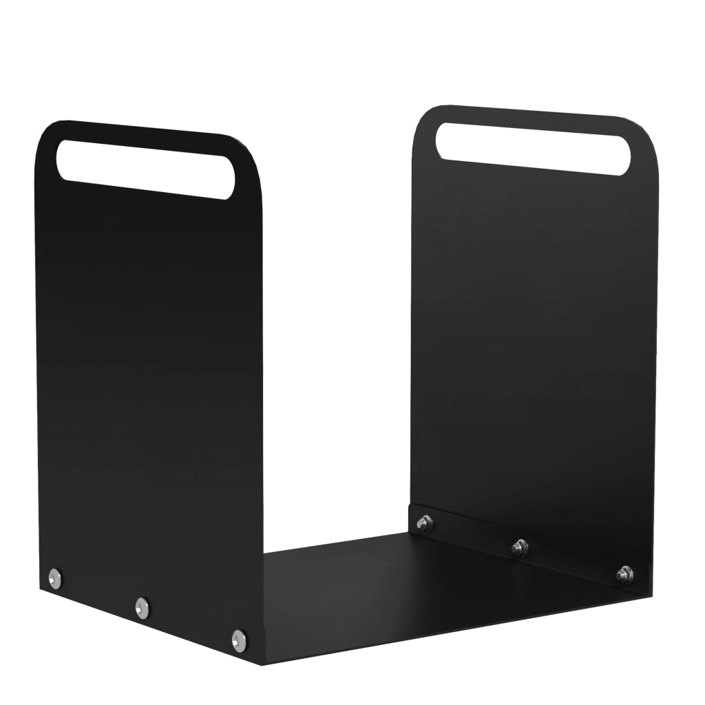 Porta legna da camino 36,5 x 30 x 36 cm in acciaio nero con maniglie, portata 30 kg