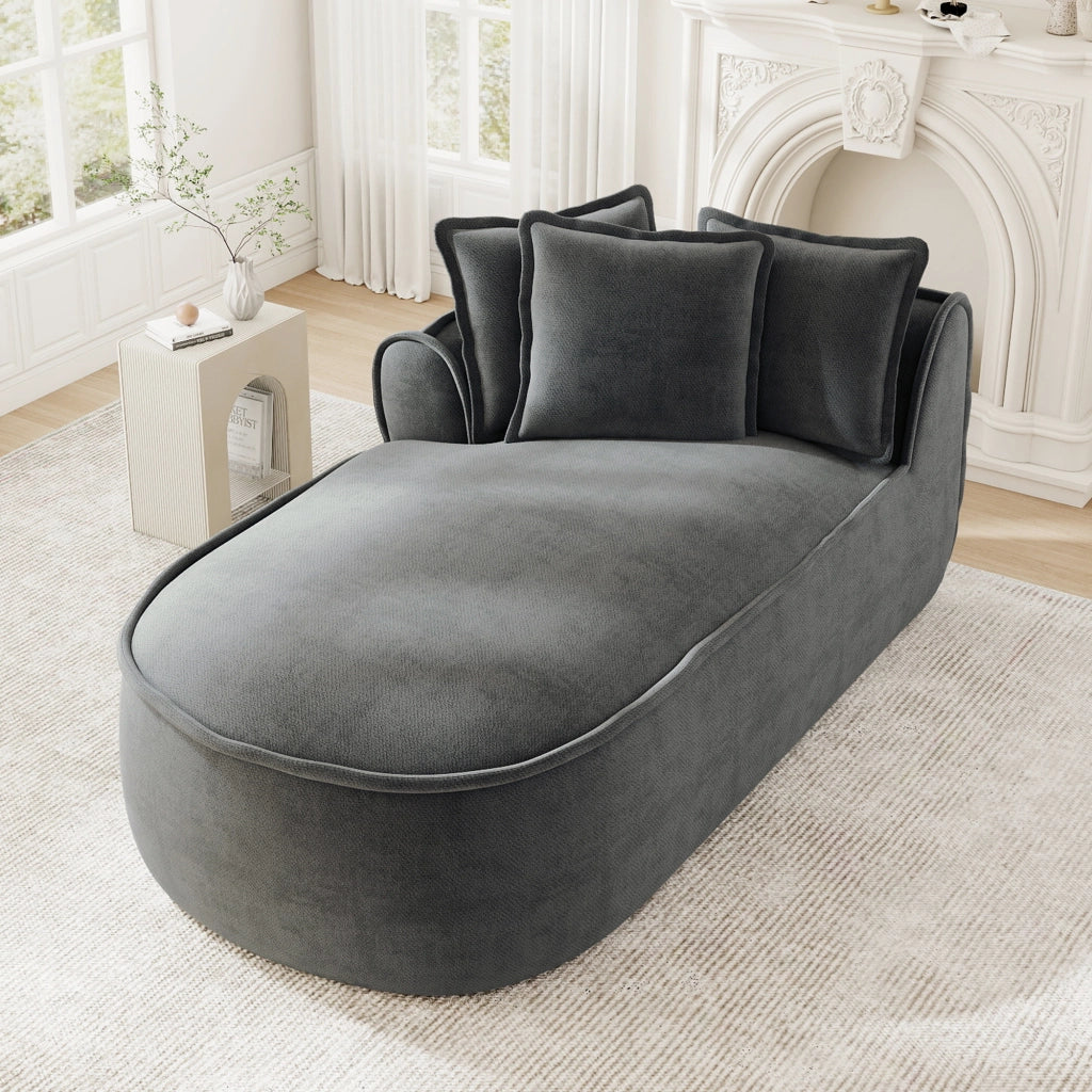 Divano modulare in ciniglia grigio chaise longue sinistra con cuscini