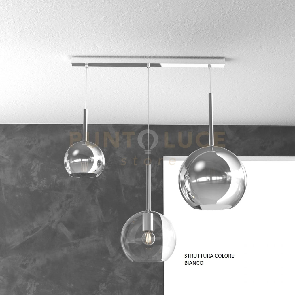 SOSP. BIANCO RETTANGOLARE 3 LUCI VETRI (GRANDE CR + MEDIO TR + PICCOLO CR) 1155BI-S3 RMIX-TC