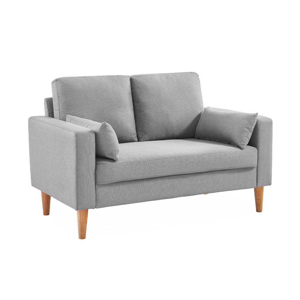 Divano in tessuto con gambe in legno, 2 posti, grigio chiaro