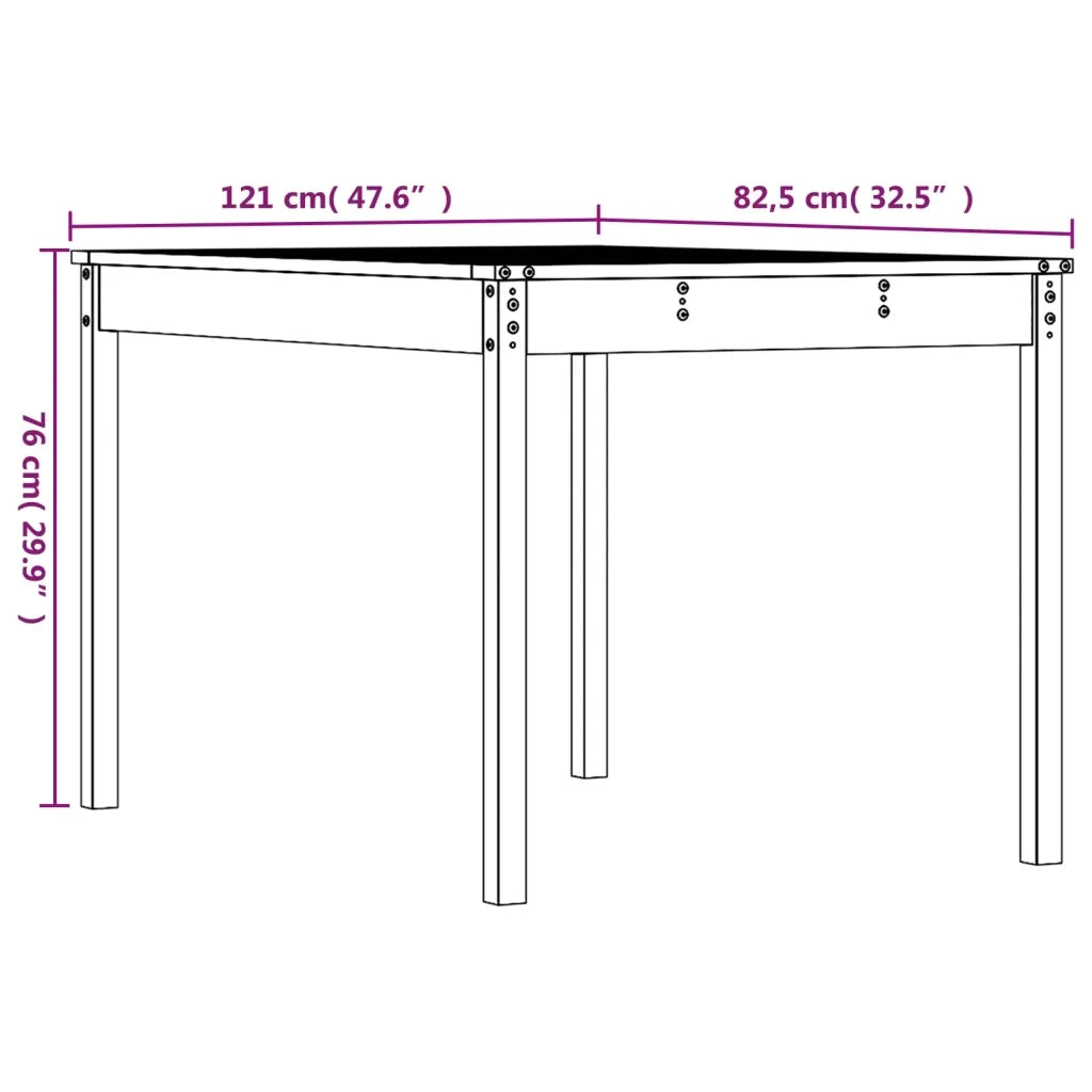 Tavolo da Giardino 121x82,5x76 cm in Legno Massello di Pino 823969