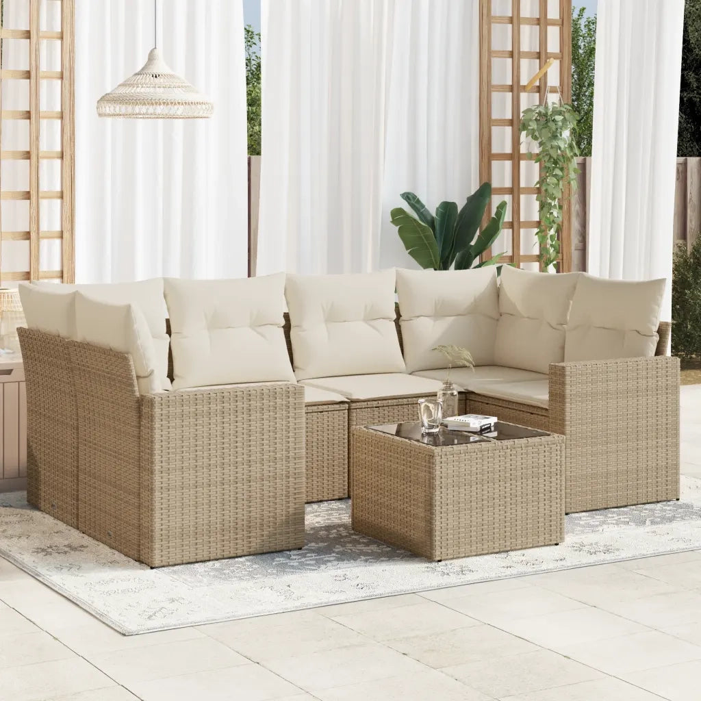Set Divani da Giardino 7 pz con Cuscini Beige in Polyrattan 3251055