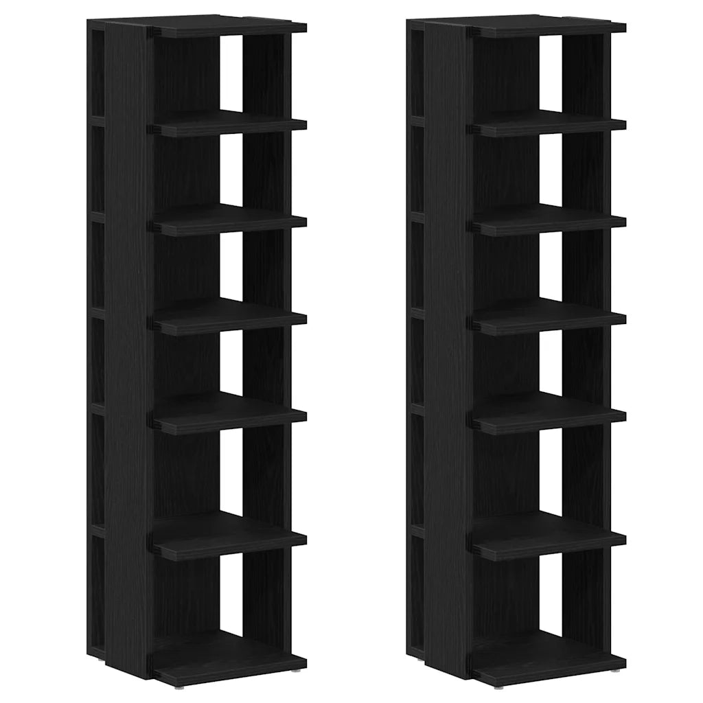 Scarpiere 2 pz-Set di 2 Scaffale per scarpe Rovere Nero 25x27x102 cm in Legno Multistrato