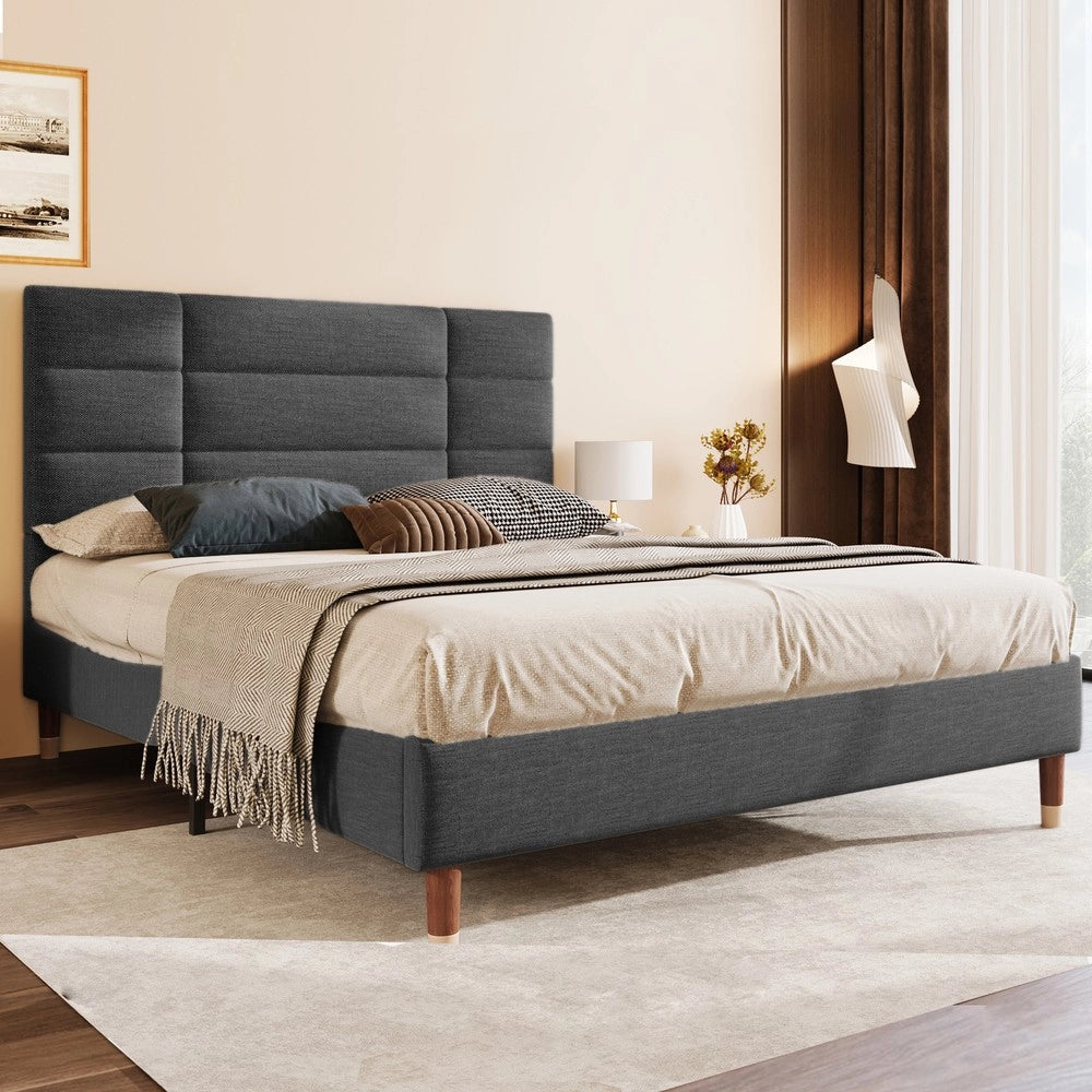 Letto Imbottito Matrimoniale con Testiera e Rete a Doghe ¨C MINIMAL ¨C Grigio Scuro 140x200