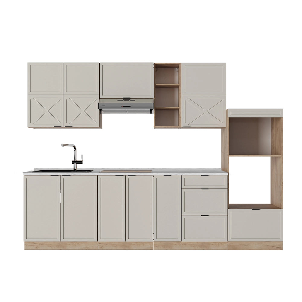 Cucina componibile Fame-Line GrigioBeige/Rovere dorato 280 cm, PL Marmo Vicco