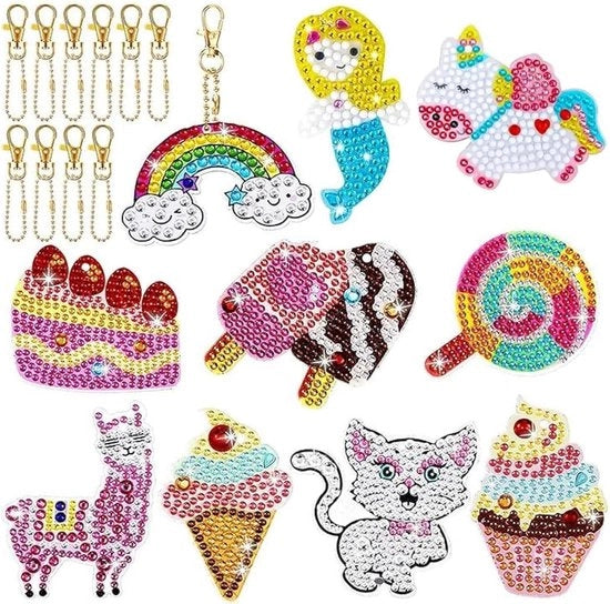 Set di regali per bambini dai 7 ai 12 anni - Kit di pittura con diamanti 5D - Immagini per bambini - Accessorio per chiave - Regalo per bambini