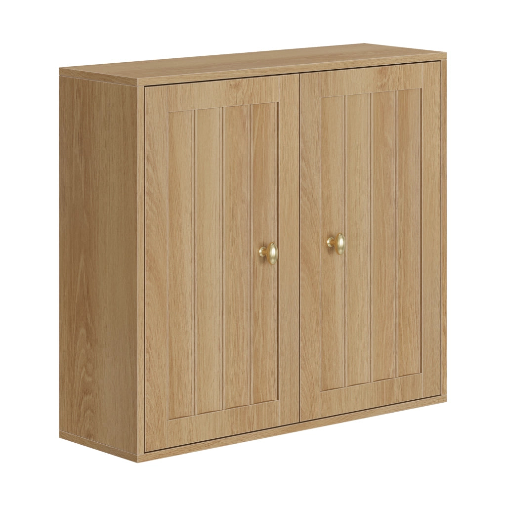Mobile bagno pensile a 2 ante con design a scanalature verticali, colore rovere