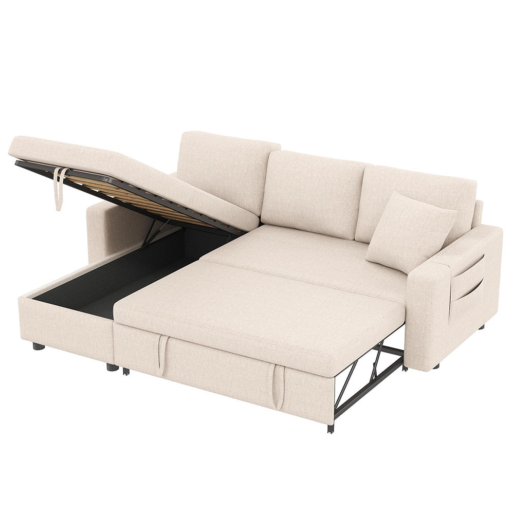 Divano letto angolare - Xylo - Chaise longue reversibile, beige