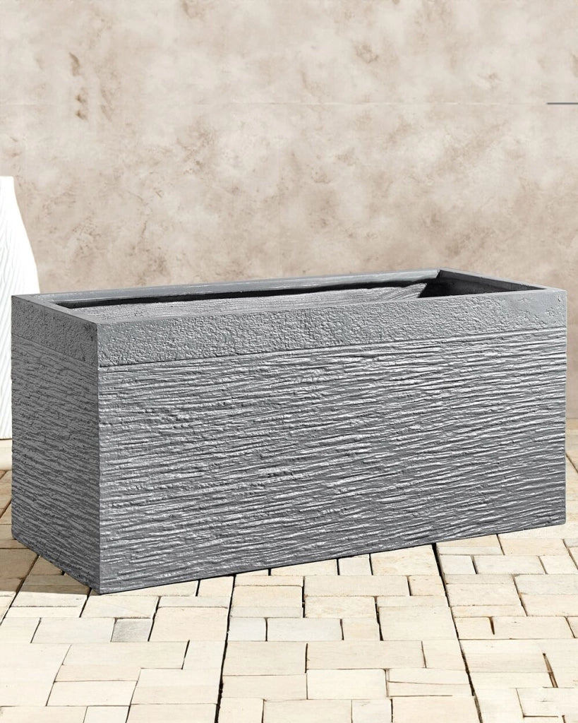 Vaso per piante in fibra di argilla grigia 80 x 37 x 38 cm Fioriera rettangolare per interni ed esterni