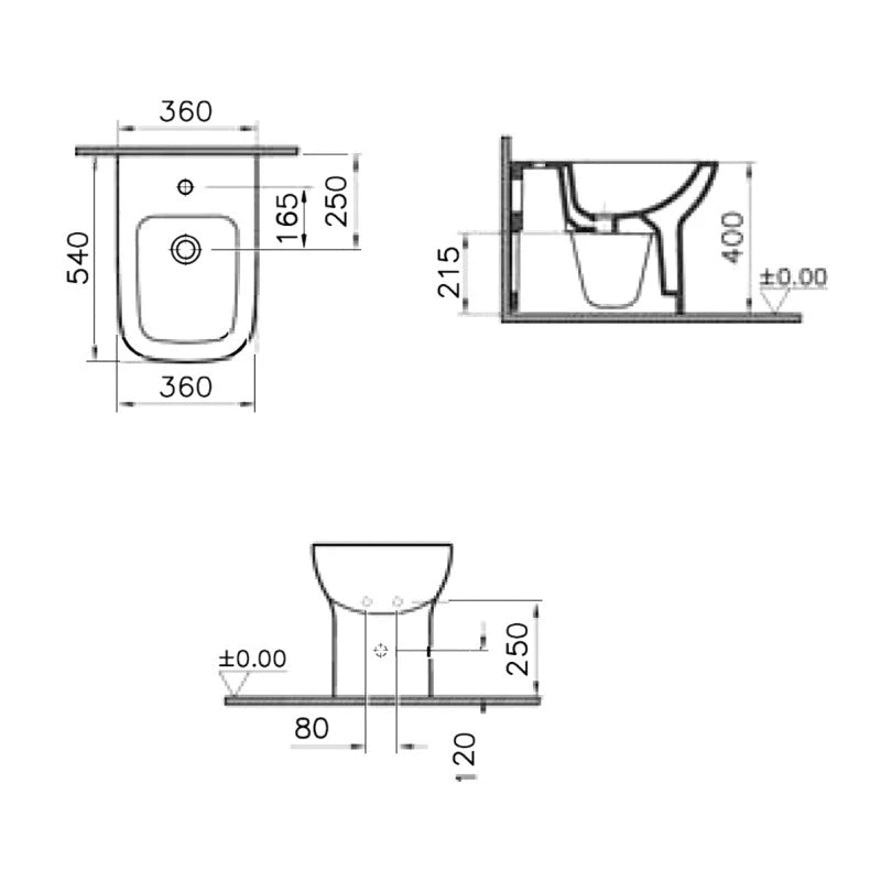 Bidet filo muro a pavimento in ceramica - Serie S20