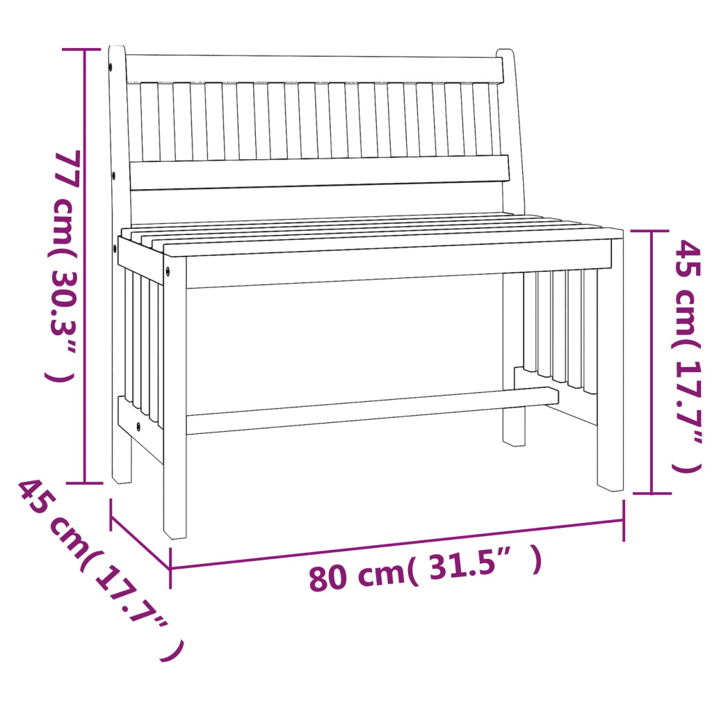 Panca da Giardino 80 cm Legno Massello di Eucalipto 363289
