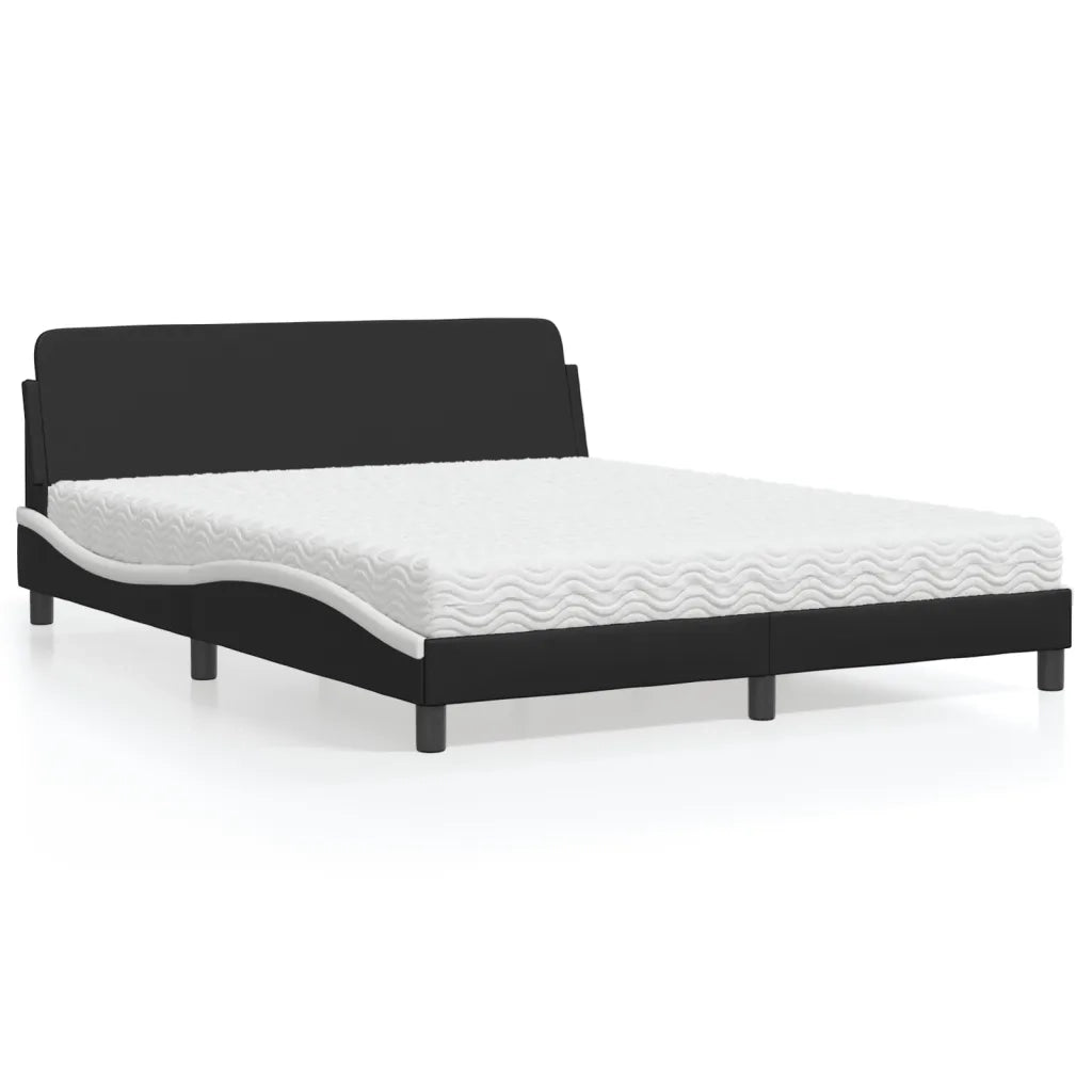 Letto con Materasso Dover Nero e Bianco 160x200cm Similpelle