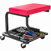 Sgabello da officina mobile con ruote e vassoio ¨C zephmum ¨C 36,5x33,5x35 cm rosso