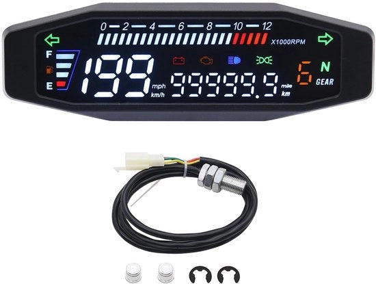 Contachilometri Digitale per Motori - Impermeabile - Contachilometri 12000 giri/min - Indicatore Olio - Doppio Contachilometri - Cavi di Collegamento - Computer per Motori