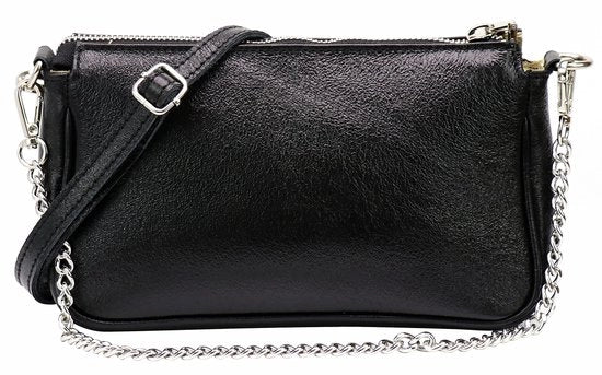 Borsa a tracolla in pelle reale Crossbody tas Portaoggetti Clutch Piccola tas Borsa da sera 23x13cm Jennie G323 (Nero Metallic)
