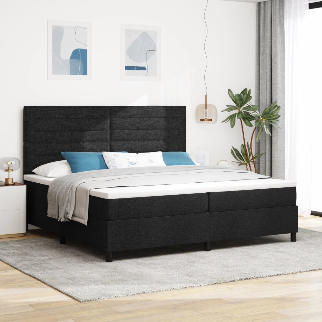 Letto con Box Spring e Materasso Nero 200x200 cm in Tessuto